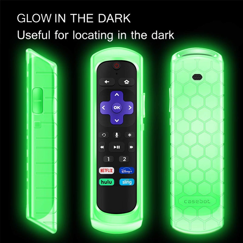 CaseBot Case for Roku Remote RCC1R (2024)/Ultra 4K 4800R (2020)/4670 (2019)/4661 (2018)/4660 (2017), Roku 1/2/3/4 Remote-Honey Comb Anti-Slip Shockproof Silicone Cover, Green Glow - Image 3